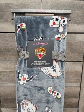 Ed Hardy Printed Plush Oversized Cards Dice Throw Blanket New